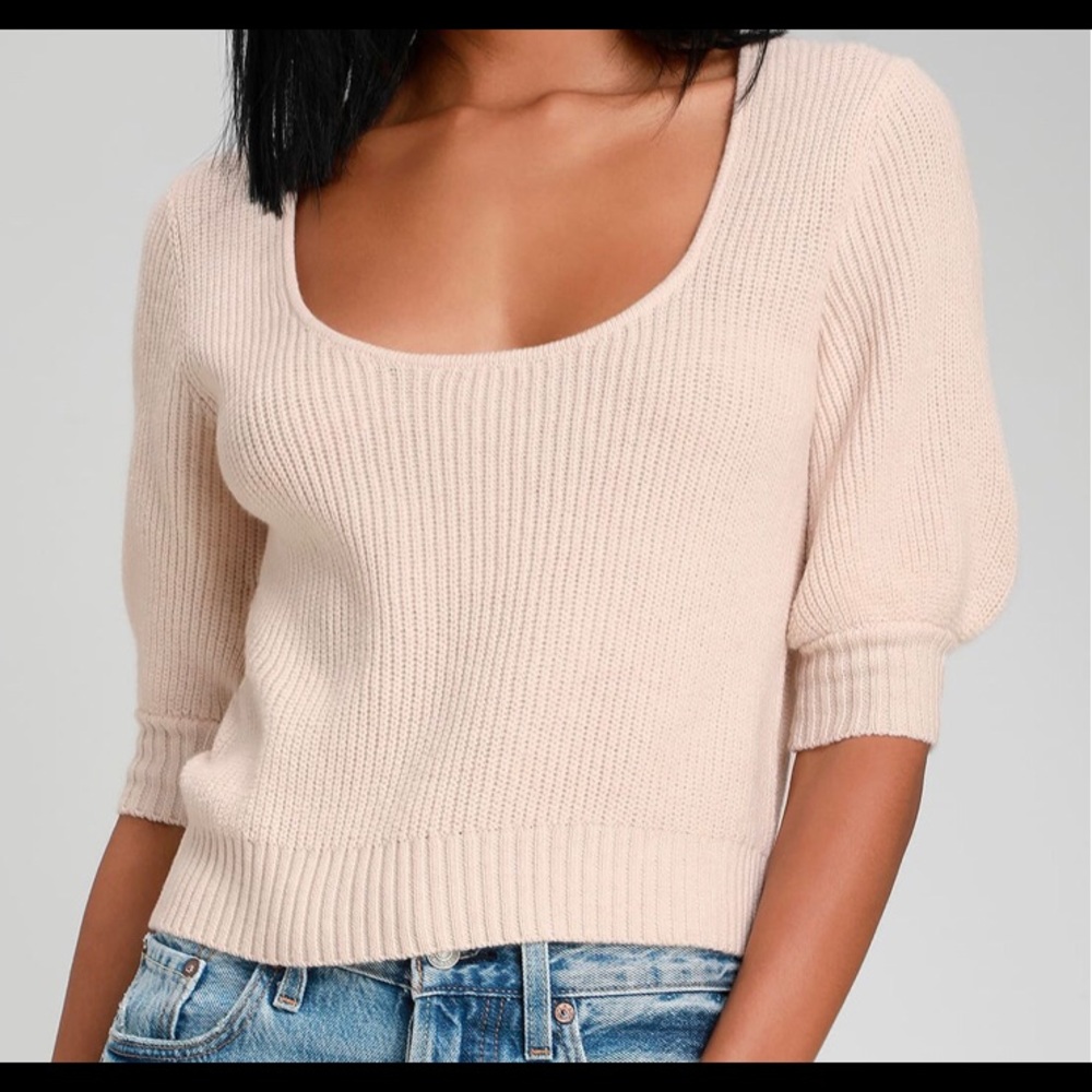 Lulu's pink balloon sleeved crop sweater
